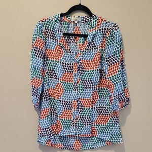 🥳Annie Griffin 100% Silk Print Blouse | Colorful Geometric Top | S